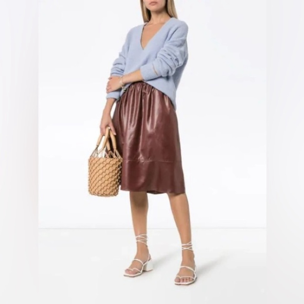 Tibi Liquid Drape Skirt in Burgundy Colour Faux Leather Knee Lenght Size L